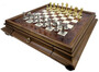 Casa Padrino Luxus Schach Set Braun / Wei� / Silber / Gold 53 x 53 x H. 9,5 cm - Holz Schachspiel - Holz Schachbrett mit handgefertigten Metall Schachfiguren - Luxus Deko Accessoires 
