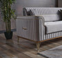 Casa Padrino Luxus Schlafsofa Hellgrau / Braun / Gold 228 x 94 x H. 88 cm - Wohnzimmer Sofa mit 3 Kissen - Luxus Wohnzimmer M�bel