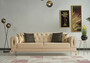 Casa Padrino Luxus Schlafsofa Beige / Gold 225 x 95 x H. 83 cm - Wohnzimmer Sofa mit 4 Kissen - Luxus Wohnzimmer M�bel