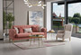 Casa Padrino Luxus Schlafsofa Rosa / Gold 222 x 93 x H. 87 cm - Wohnzimmer Sofa mit 5 Kissen - Luxus Wohnzimmer M�bel