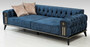 Casa Padrino Luxus Chesterfield Schlafsofa Blau / Schwarz / Gold 220 x 90 x H. 80 cm - Modernes Wohnzimmer Sofa - Chesterfield Wohnzimmer M�bel