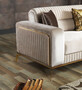 Casa Padrino Luxus Schlafsofa Creme / Braun / Gold 225 x 92 x H. 83 cm - Wohnzimmer Sofa mit 3 Kissen - Luxus Wohnzimmer M�bel