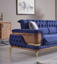 Casa Padrino Luxus Schlafsofa Blau / Braun / Gold 232 x 92 x H. 85 cm - Wohnzimmer Sofa mit 2 Kissen - Luxus Wohnzimmer M�bel