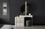 Casa Padrino Luxus Schlafzimmer Schminktisch Set Wei� / Gold / Grau - 1 Schminkkommode mit Spiegel & 1 Hocker - Luxus Schlafzimmer M�bel
