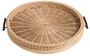 Casa Padrino Luxus Serviertablett Naturfarben / Braun  63 x H. 9 cm - Rundes Rattan Tablett mit 2 Tragegriffen - Gastronomie & Restaurant Accessoires - Luxus Accessoires