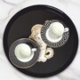 Casa Padrino Luxus Serviertablett Schwarz / Gold / Wei� / Braun  40 cm - Rundes Metall Tablett - Gastronomie Accessoires - Handbemalt in Italien
