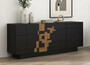 Casa Padrino Luxus Sideboard Schwarz / Braun 220 x 50,8 x H. 85 cm - Massivholz Schrank mit 4 T�ren - Massivholz M�bel - Luxus M�bel - Luxus Einrichtung