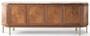 Casa Padrino Luxus Sideboard Braun / Beige / Messing 244 x 56 x H. 85 cm - Ovaler Massivholz Schrank mit 4 T�ren und Marmorplatte - Esszimmer M�bel - Hotel M�bel - Luxus M�bel