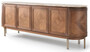 Casa Padrino Luxus Sideboard Braun / Beige / Messing 244 x 56 x H. 85 cm - Ovaler Massivholz Schrank mit 4 T�ren und Marmorplatte - Esszimmer M�bel - Hotel M�bel - Luxus M�bel