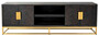 Casa Padrino Luxus TV Schrank Schwarz / Gold 185 x 42,5 x H. 60 cm - Massivholz Sideboard mit 4 T�ren - Wohnzimmer M�bel - Hotel M�bel - Luxus Kollektion