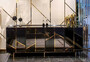 Casa Padrino Luxus Sideboard Schwarz / Gold 220 x 50 x H. 85 cm - Wohnzimmer Sideboard mit 4 T�ren - Luxus M�bel