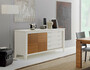 Casa Padrino Luxus Sideboard Wei� / Braun 197 x 53 x H. 88 cm - Edler Massivholz Schrank mit Schiebet�r und 4 Schubladen - Luxus M�bel - Luxus Qualit�t - Made in Italy