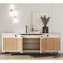 Casa Padrino Luxus Sideboard mit 4 T�ren Wei� / Naturfarben / Schwarz / Gold 220 cm