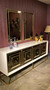 Casa Padrino Luxus Sideboard mit 4 verspiegelten T�ren Wei� / Gold 208 x 49 x H. 88 cm - Luxus Wohnzimmer M�bel