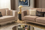 Casa Padrino Luxus Sofa Hellbraun / Gold 230 x 90 x H. 77 cm - Wohnzimmer Sofa - Hotel Sofa - Wohnzimmer M�bel - Hotel M�bel - Luxus M�bel - Wohnzimmer Einrichtung - Luxus Einrichtung
