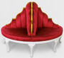 Casa Padrino Luxus Barock Rundsofa Rot / Wei� / Antik Gold - Handgefertigtes rundes Samt Sofa - Barock Hotel & Restaurant M�bel