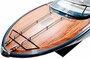 Casa Padrino Luxus Speedboot mit Massivholz St�nder Blau / Wei� / Braun 91 cm - Handgefertigtes Deko Holzboot Modellboot Boot