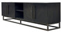 Casa Padrino Luxus Massivholz TV Schrank Schwarz / Messing 220 x 43 x H. 60 cm - Rustikales Eichenholz Wohnzimmer Sideboard mit 4 T�ren - Rustikale Luxus Massivholz Wohnzimmer M�bel