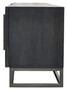 Casa Padrino Luxus Massivholz TV Schrank Schwarz / Messing 220 x 43 x H. 60 cm - Rustikales Eichenholz Wohnzimmer Sideboard mit 4 T�ren - Rustikale Luxus Massivholz Wohnzimmer M�bel