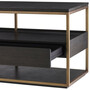 Casa Padrino Luxus TV Schrank Mokka / Messing 220 x 55 x H. 61 cm - Massivholz Sideboard mit 3 Schubladen - Wohnzimmer M�bel - Hotel M�bel - Luxus Kollektion