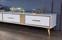 Casa Padrino Luxus TV Schrank Wei� / Gold 200 x 40 x H. 41 cm - Modernes Wohnzimmer Sideboard mit 3 Schubladen - Moderne Wohnzimmer TV M�bel