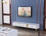 Casa Padrino Luxus TV Schrank Wei� / Gold 200 x 40 x H. 41 cm - Modernes Wohnzimmer Sideboard mit 3 Schubladen - Moderne Wohnzimmer TV M�bel