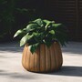 Casa Padrino Luxus Teakholz Blumentopf Naturfarben  50 cm - Runder Pflanzentopf - Garten Deko Accessoires - Terrassen Deko