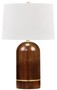 Casa Padrino Luxus Tischleuchte Braun / Antik Messing / Wei�  40,6 x H. 66 cm - Elegante Massivholz Tischlampe mit rundem Leinen Lampenschirm