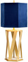 Casa Padrino Luxus Tischleuchte Messingfarben / Wei� / Blau 27,5 x 27,5 x H. 87 cm - Moderne Tischlampe mit Kunstseide Lampenschirm - Luxus Kollektion