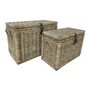 Casa Padrino Luxus Truhen Set Naturfarben / Grau - 2 Rattan Truhen mit Deckel und Lederriemen 