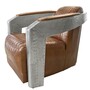 Casa Padrino Luxus Vintage Leder Sessel Braun / Silber 94 x 74,5 x H. 78 cm - Clubsessel im Flieger-Stil mit Aluminium Armlehnen