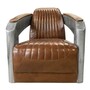 Casa Padrino Luxus Vintage Leder Sessel Braun / Silber 94 x 74,5 x H. 78 cm - Clubsessel im Flieger-Stil mit Aluminium Armlehnen