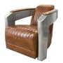 Casa Padrino Luxus Vintage Leder Sessel Braun / Silber 94 x 74,5 x H. 78 cm - Clubsessel im Flieger-Stil mit Aluminium Armlehnen