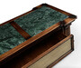 Casa Padrino Luxus Vintage Stil Couchtisch Braun / Gr�n / Messing 156 x 89,5 x H. 48 cm - Rechteckiger Massivholz Wohnzimmertisch mit Schublade - Luxus Vintage Stil Wohnzimmer M�bel