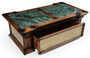 Casa Padrino Luxus Vintage Stil Couchtisch Braun / Gr�n / Messing 156 x 89,5 x H. 48 cm - Rechteckiger Massivholz Wohnzimmertisch mit Schublade - Luxus Vintage Stil Wohnzimmer M�bel