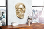 Casa Padrino Designer Metall Wanddeko Skulptur Totenkopf Gold 30 x 20 x H. 40 cm - Metall Wanddeko Figur Skull