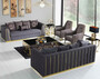 Casa Padrino Luxus Wohnzimmer Set Lila / Gold - 2 Sofas & 2 Sessel & 1 Couchtisch - Moderne Wohnzimmer M�bel - Luxus Qualit�t