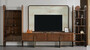 Casa Padrino Luxus Wohnzimmer TV Schrank Set Braun / Creme / Messing - 1 TV Schrank & 1 TV R�ckwand & 1 Vitrine & 1 Regalschrank - Wohnzimmer M�bel - Massivholz M�bel - Luxus M�bel