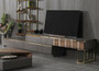 Casa Padrino Luxus Wohnzimmer TV Schrank Set Grau / Braun / Gold - 1 TV Schrank mit 4 Schubladen & 2 Wandregale - Wohnzimmer M�bel - Massivholz M�bel - Luxus M�bel - Luxus Einrichtung