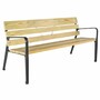 Casa Padrino Parkbank mit R�ckenlehne und Armlehnen Naturfarben / Schwarz 180 cm - Stadtbank - Gartenbank - Outdoor Sitzbank