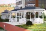 Casa Padrino Pavillon mit Sitzb�nken Wei� / Blau 400 x 400 x H. 400 cm - Garten & Park M�bel