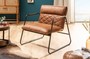 Casa Padrino Retro Lounge Sessel Vintage Hellbraun / Schwarz 71 x 72 x H. 79 cm - Kunstleder Sessel mit Metallgestell - Wohnzimmer M�bel