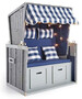 Casa Padrino Strandkorb Grau / Blau / Wei� 116 x 76 x H. 160 cm - Holz Strandkorb mit Dach und LED Beleuchtung - Garten M�bel - Pool M�bel - Outdoor M�bel
