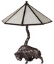 Casa Padrino Luxus Tischleuchte mit Bronzefigur Bison Bronze / Wei� 42 x 42 x H. 50 cm - Luxus Kollektion