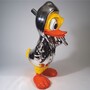 Casa Padrino XXL Deko Skulptur Ente Silber / Gelb / Orange H. 165 cm - Deko Figur