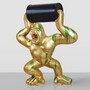 Casa Padrino XXL Deko Skulptur Gorilla mit Fass Gold / Gr�n / Schwarz H. 240 cm 
