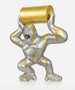 Casa Padrino XXL Deko Skulptur Gorilla mit Fass Silber / Gold H. 240 cm - Garten Figur 