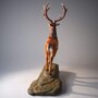 Casa Padrino XXL Deko Skulptur Hirsch auf Felsen Braun / Wei� H. 200 cm - Lebensgro�e Garten Figur