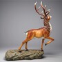 Casa Padrino XXL Deko Skulptur Hirsch auf Felsen Braun / Wei� H. 200 cm - Lebensgro�e Garten Figur