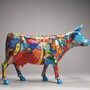 Casa Padrino XXL Deko Skulptur Kuh Bunt 225 cm - Lebensgro�e Garten Figur - XXL Tierfigur - Garten & Terrassen Deko 